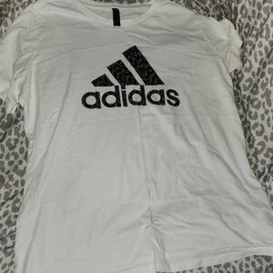 Adidas White and Black Leopard Cheetah Print Short Sleeve Tee